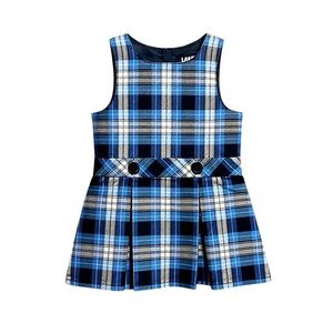 Land’s End Girl’s Blue Plaid School Uniform Jumper Dress Size 2